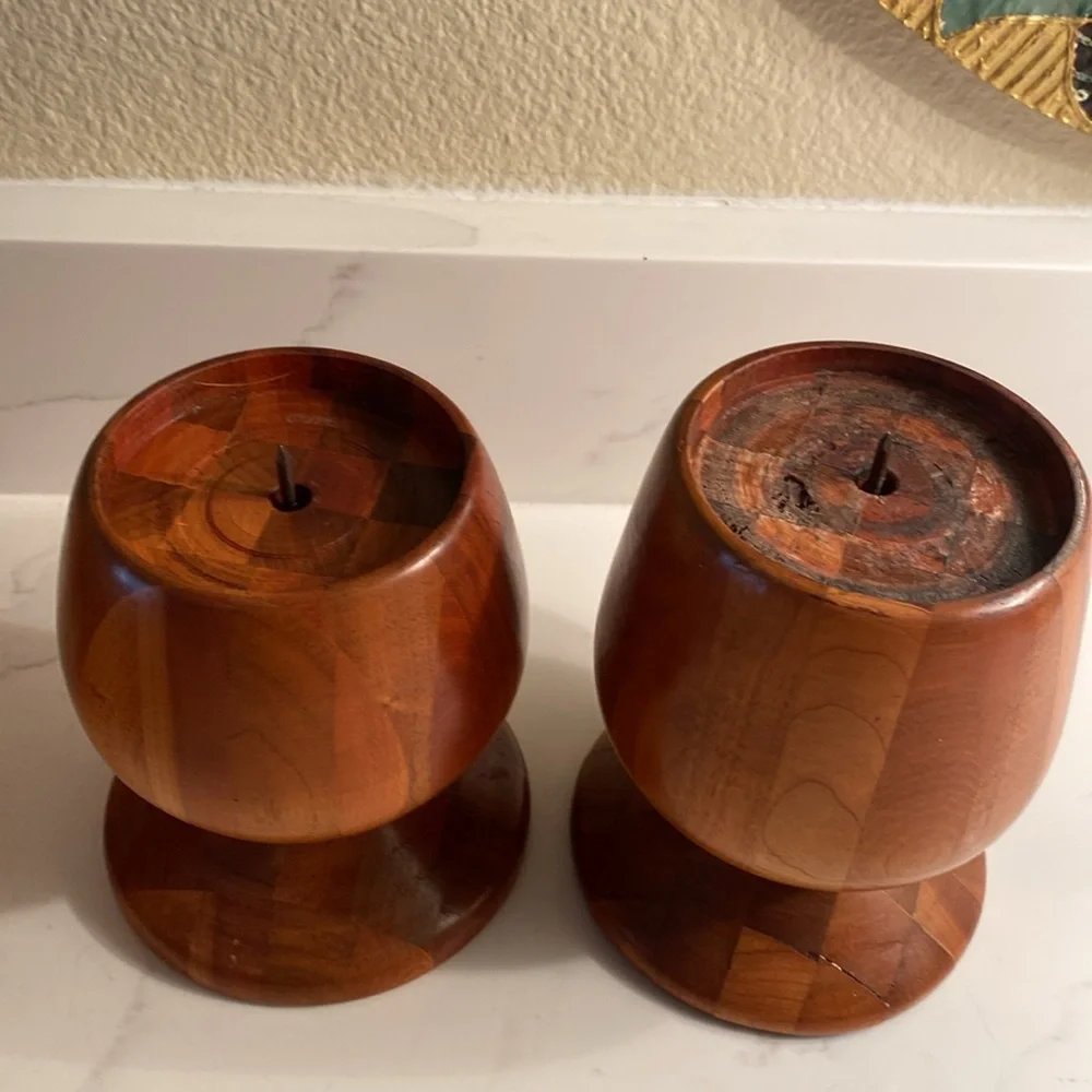 Vintage Wooden Candleholders Set of 2